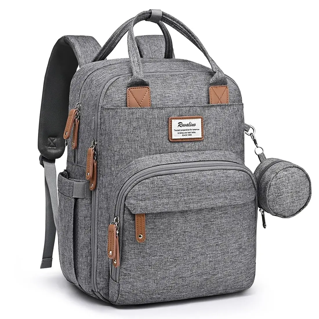 Diaper Bag Backpack Gray diaper bag backpack with multiple pockets and accessory case