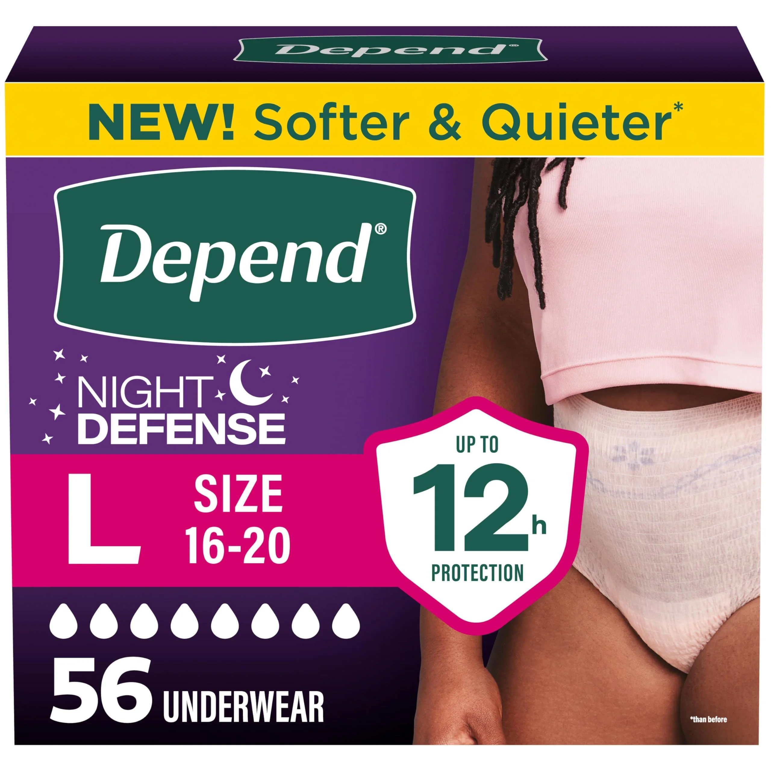 Depend Night Defense postpartum underwear package in size large