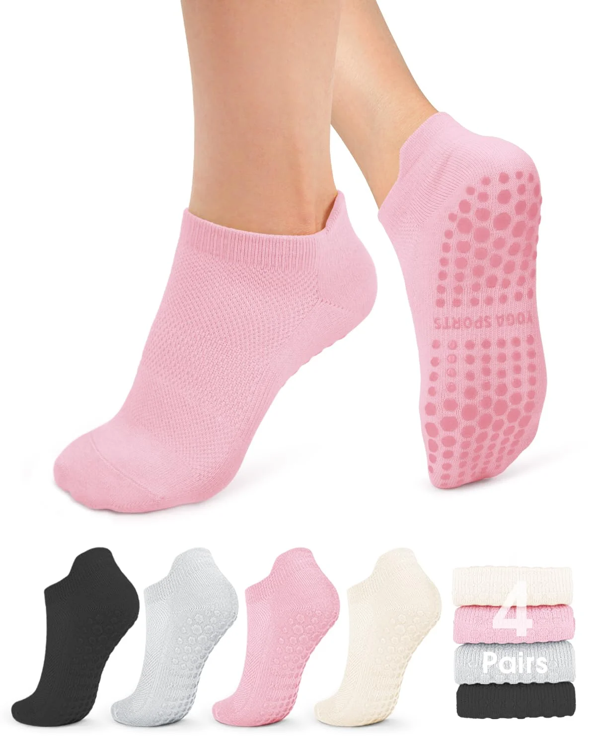 Grippy Socks Pink ankle grippy socks with a multicolor four-pair set
