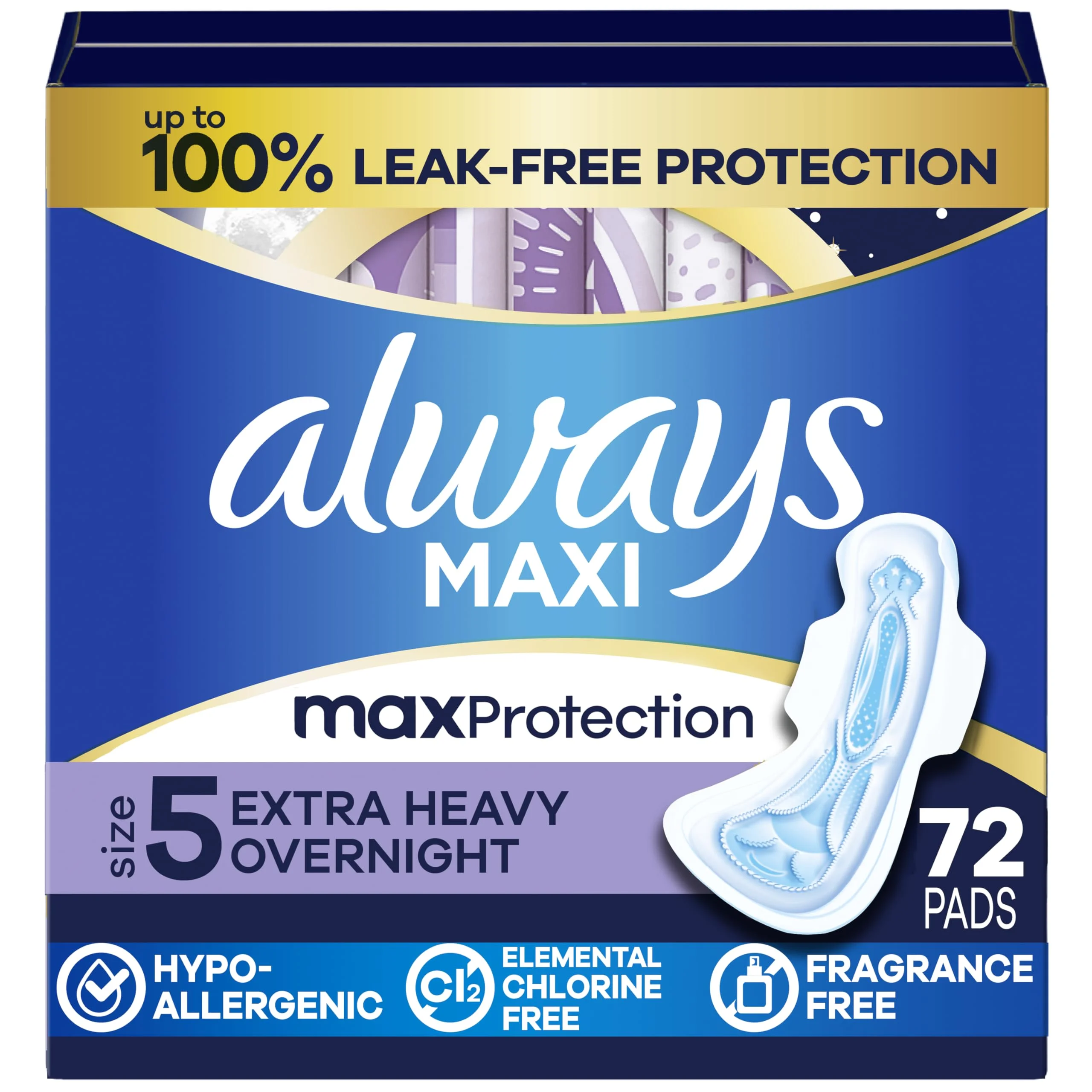 Always Size 5 extra-heavy overnight postpartum pads box