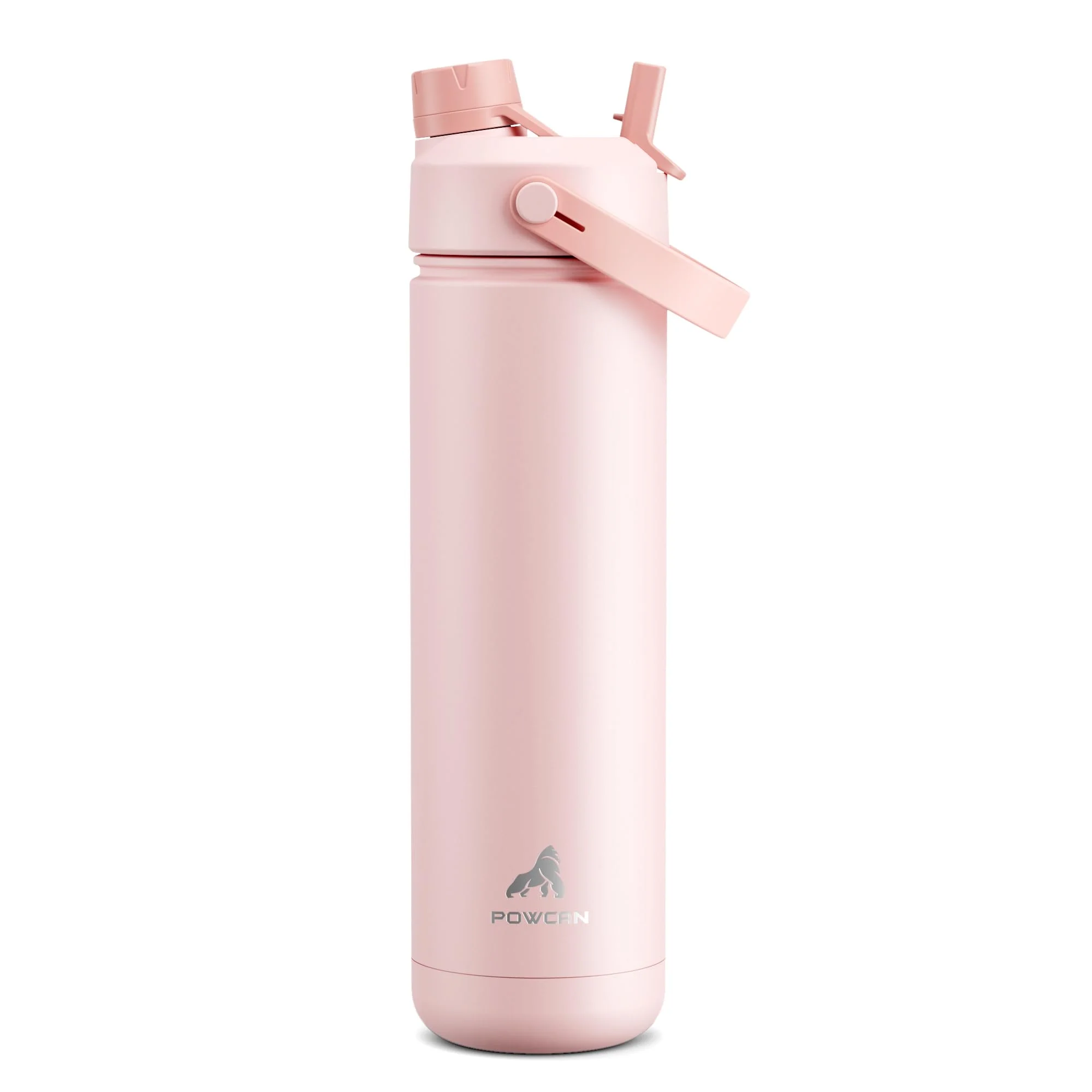 Pink insulated stainless steel water bottle with straw lid