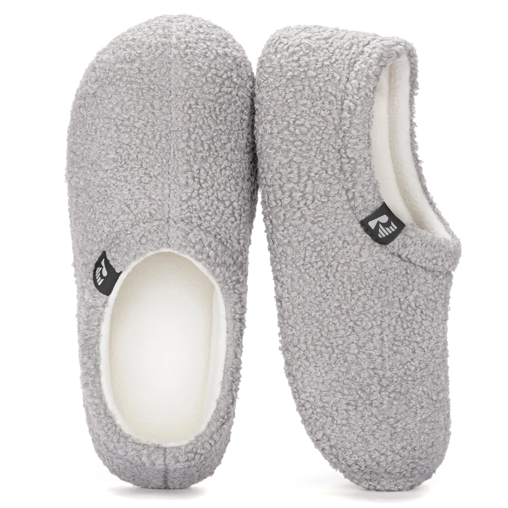 Gray fuzzy closed-back non-slip slippers
