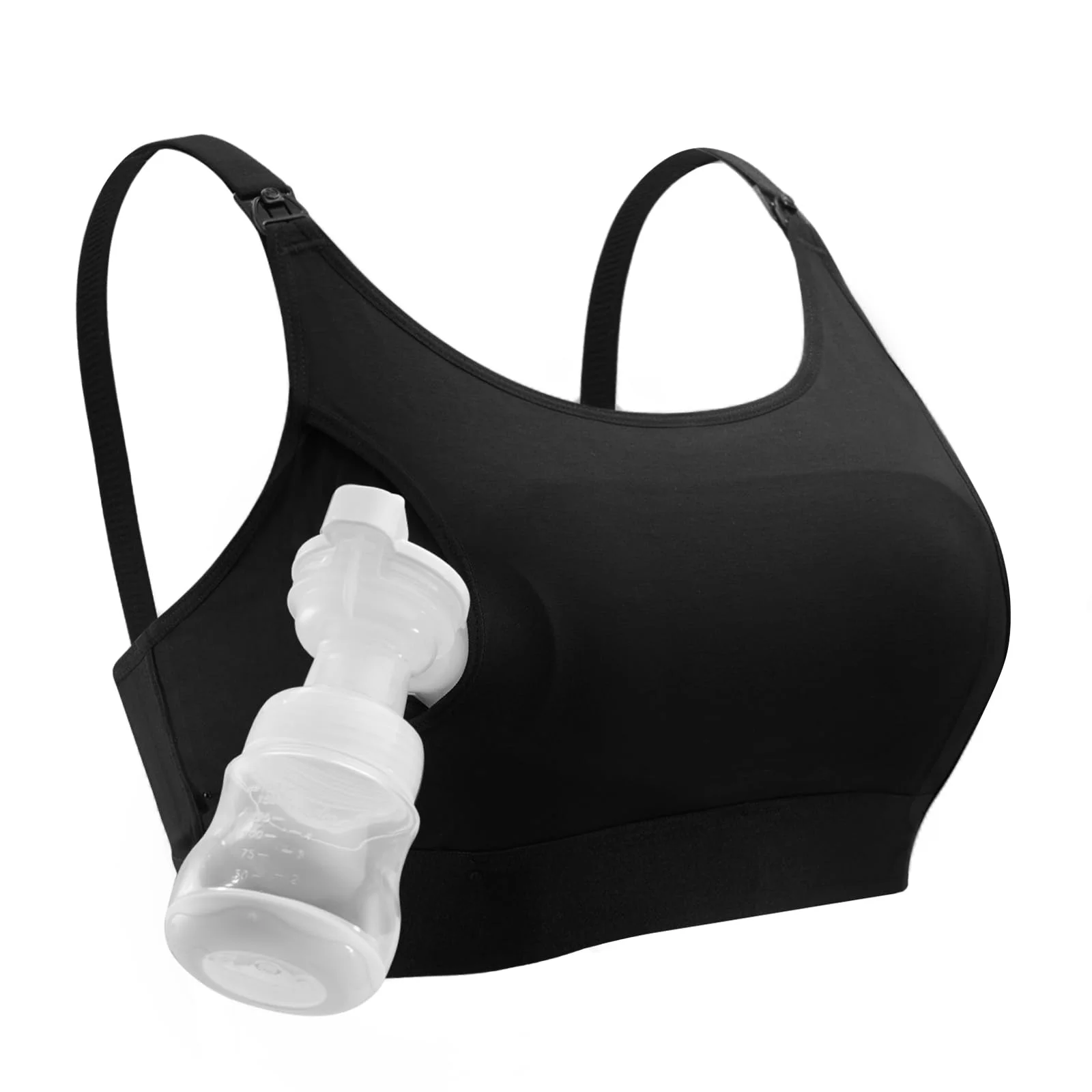 Nursing Bra Black hands-free pumping and nursing bra with pump flange