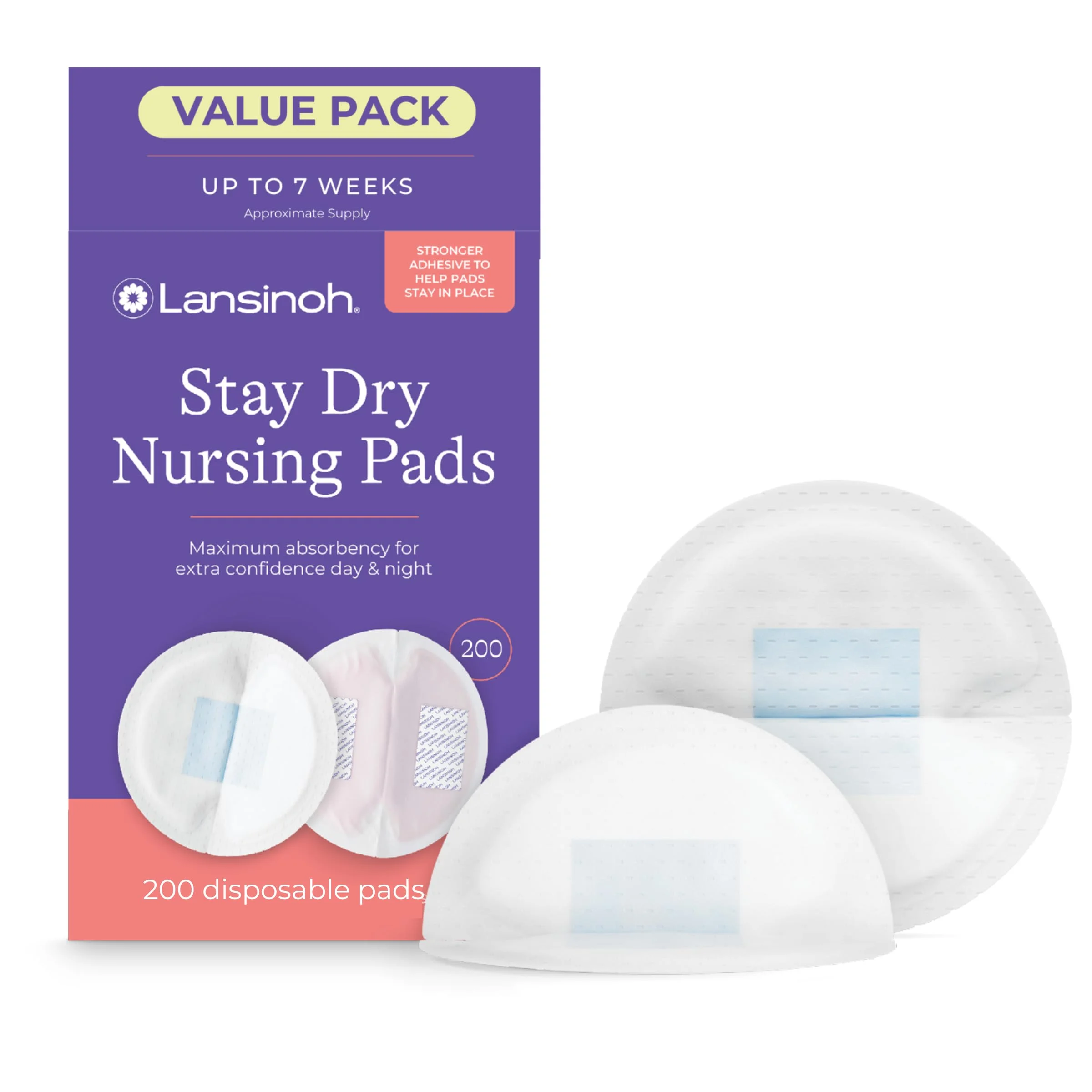 Nursing Pads Lansinoh disposable nursing pads package with two white pads
