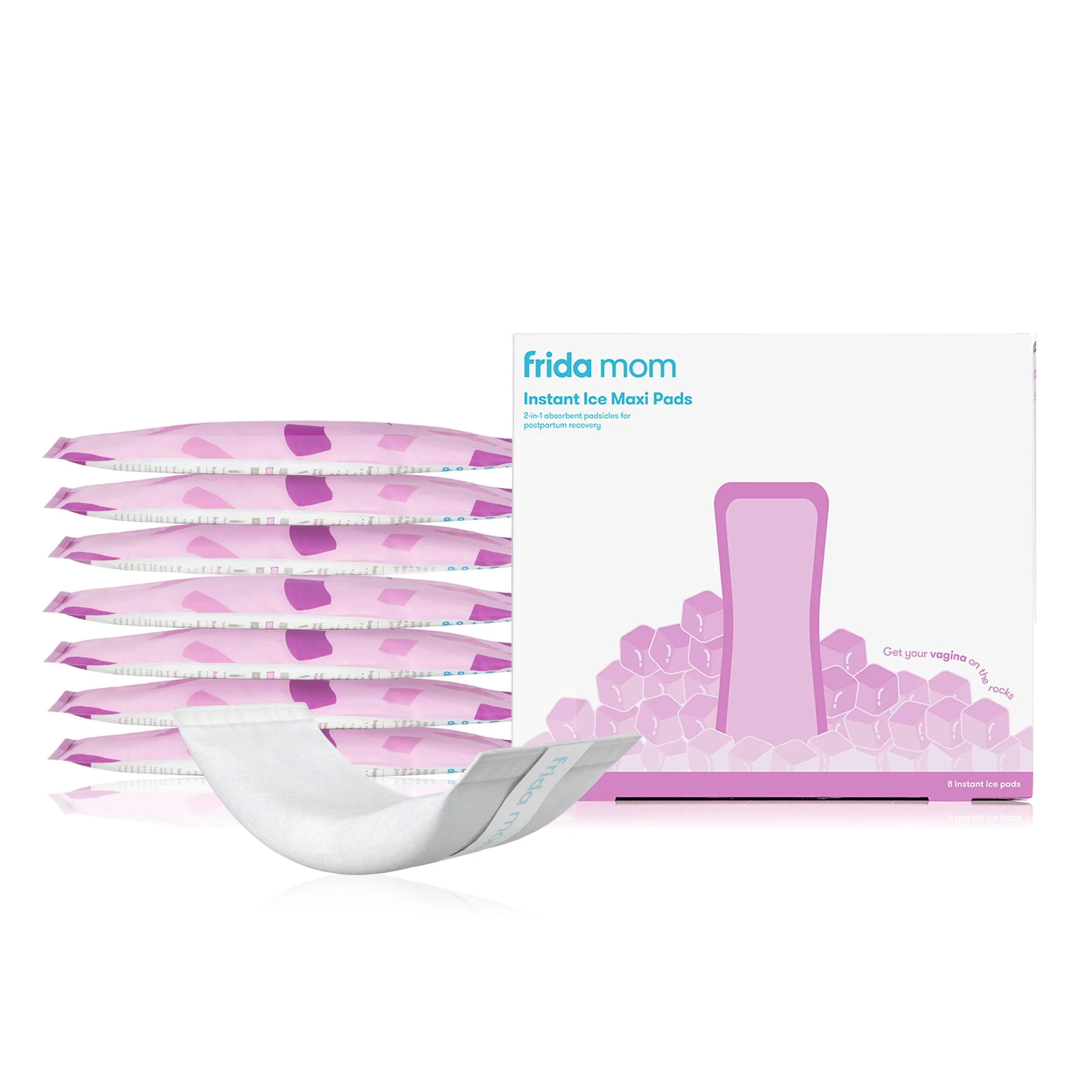 Pink instant perineal cold packs with absorbent pad liners