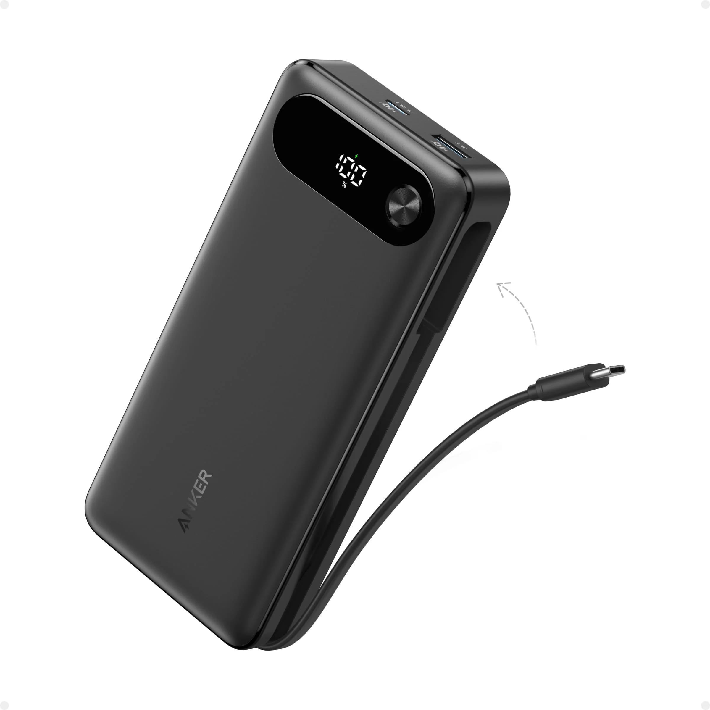 Portable Power Bank Black Anker portable power bank with built-in USB-C cable