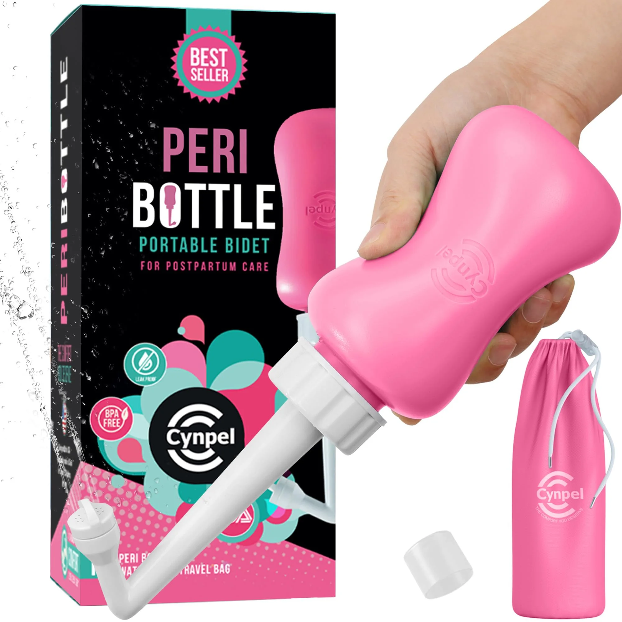 Pink upside-down peri bottle with angled spray nozzle