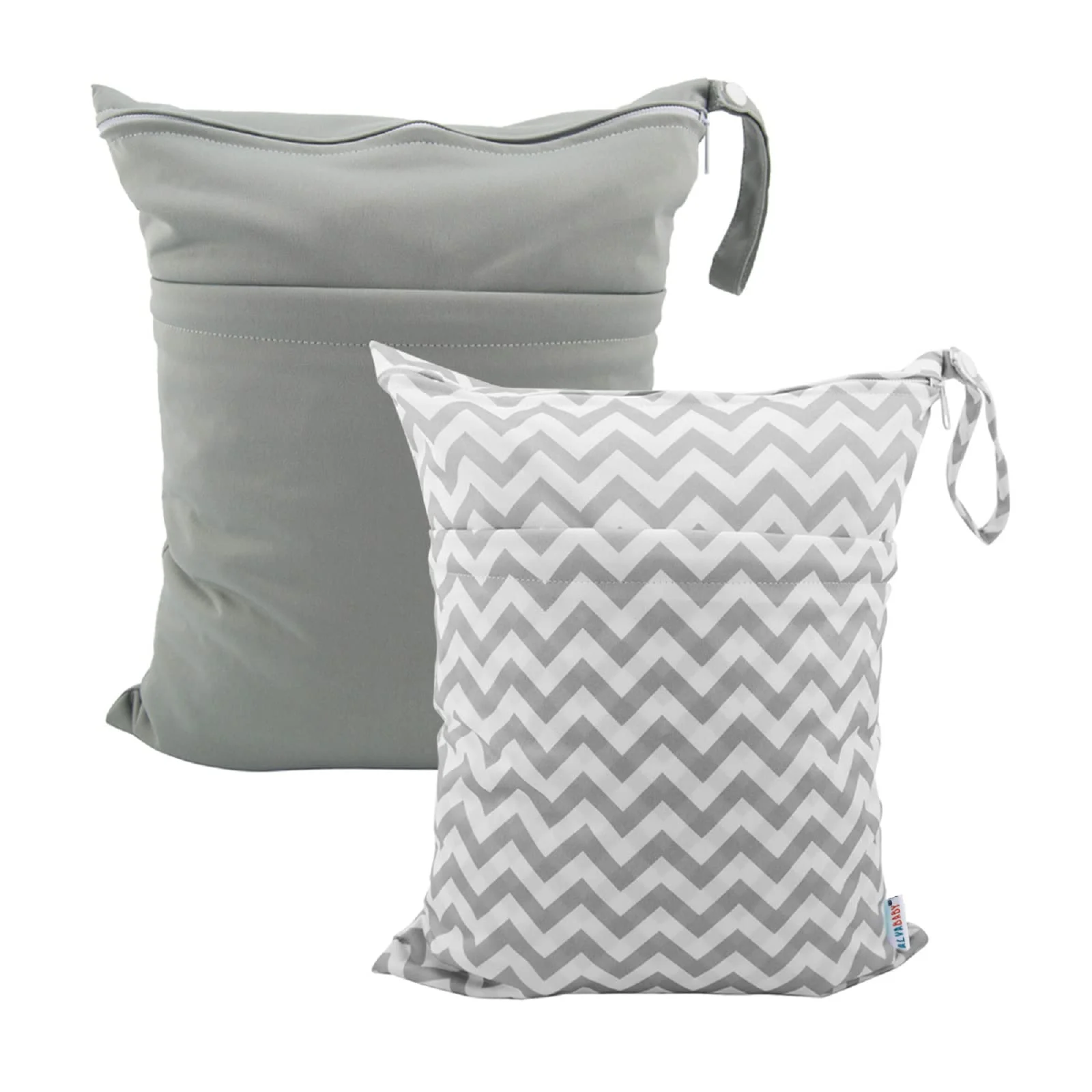 Gray solid and chevron wet dry bags with zip closures